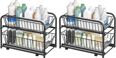 Imagen del producto de Organizador de cocina con 2 cajones extraíbles - Organizador para debajo del mueble - Juego de 2 - Acero inoxidable resistente a la corrosión