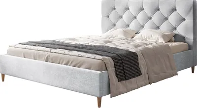 Produktbild von Polsterbett LUX BOSTON mit Kopfteil, 160 x 200 cm, Doppelbett mit Lattenrost aus Holz, Velourstoff Hellgrau, Füße in Farbe: Braun