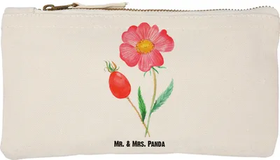 Produktbild von Mr. & Mrs. Panda Etui Blume Hagebutte Größe S Klein - Weiß - Geschenk, Kulturbeutel, Baumwolltasche, Kosmetiktasche, Federtasche, Federmappe, Schlampermäppchen, Garten