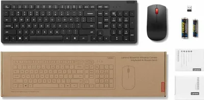 Produktbild von Lenovo 4X31N50746, Volle Größe (100%), Kabellos, RF Wireless, QWERTY, Schwarz, Maus enthalten