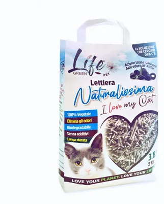 Image de Litière naturelle LifeGreen Naturalissima pour chats, 2 kg, à base de charbon actif, enrichie en fibres de pois