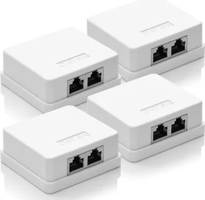 Produktbild von deleyCON CAT 6a Netzwerkdose 2x RJ45 Buchse FTP geschirmt Aufputz 4 Stück Weiß