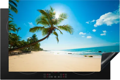 Produktbild von KitchenYeah© Herdabdeckplatte Strand - Meer - Sonne - Palme , 81x52cm, Küche Deko, Glaskeramikkochfeld Herdabdeckung, Abdeckplatte fùr Kochfeld