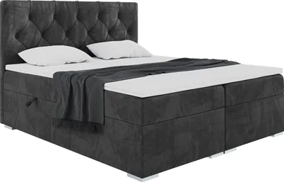Produktbild von MEBLINI Boxspringbett mit Bettkasten - Gepolstert Doppelbett mit Matratze und Topper - Polsterbett mit Stauraum - Bett mit Kopfteil - Stauraumbett - ROMA - 140x200 - H3/Schwarz Samt