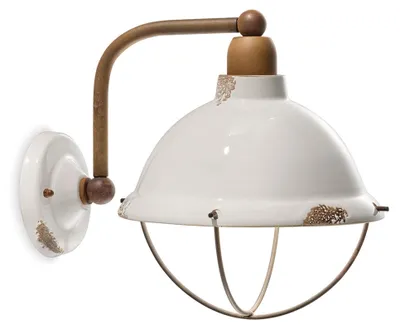 Produktbild von Industrielles Eisen und Vintage-Keramik-Wandleuchte Weiß 1 Licht E14