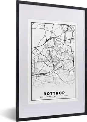 Produktbild von MuchoWow® Gerahmtes Poster Bottrop - Karte - Stadtplan 40x60 cm - Poster mit Schwarzem Bilderrahmen Wandposter Rahmen Foto Bilder - Poster in Rahmen