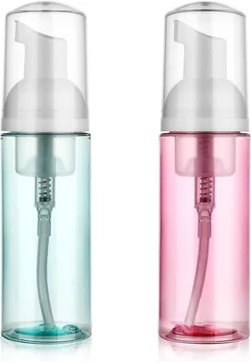 Produktbild von 2er-Pack nachfüllbare Schaumpumpflaschen für unterwegs, 60 ml/2 oz, kleine Mousse-Schaumseifenspender aus transparentem Kunststoff für Gesichtsreinigung und Wimpernshampoo