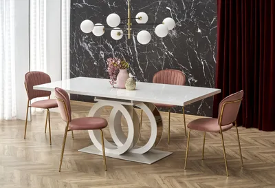 Produktbild von Design Esstisch HAG-777 Weiß Hochglanz - Gold ausziehbar 160 - 200 cm