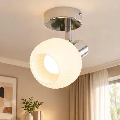 Zdjęcie produktu dla ZMH reflektor sufitowy 1 płomień lampa sufitowa lampa sufitowa do przedpokoju biały reflektor wewnętrzny vintage szklane spoty sufitowe nowoczesny design E14 350° obrotowe spoty do sypialni salon (bez żarówki), Obraz wygenerowany przez AI