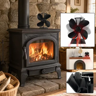 Produktbild von ACXIN Ofenventilator wärmebetrieben ohne Strom, Ofenlüfter und Kaminventilator für Holzofen und Pelletofen, Schwarz