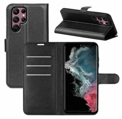 Obrázok produktu pre Pre Samsung Galaxy S23 Ultra mobilný telefón puzdro čierne puzdro syntetická koža puzdro kryt puzdro ochrana