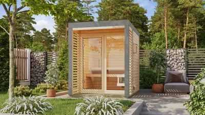 Produktbild von Saunahaus Ares 1 :  Naturbelassen : 9 kW  Ofen + Steuergerät Easy  : Graualuminium Farbe:  Naturbelassen Farbe Metall: Graualuminium Saunaofen: 9 kW  Ofen + Steuergerät Easy