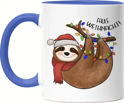 Produktbild von Frohe Weihnachten Tasse Blau Geschenkidee Faultier-Fans Sloth Süßes Motiv für Weihnachten für Familie Freunde