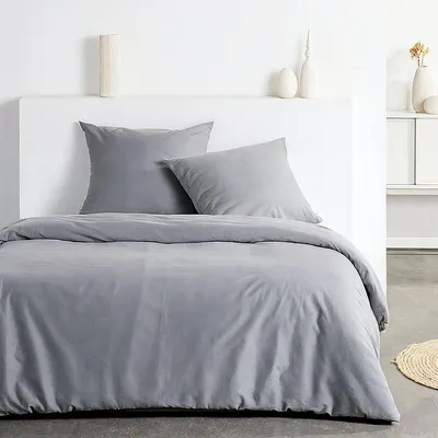 Image de Parure de lit 2 personnes, 220 x 240 cm, Today Essential, Effet lavé gris, 100% Polyester