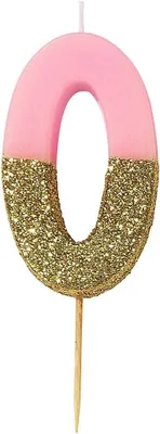 Geburtstagskerze Nummer 0, 8 cm, mit Glitzer, mehrfarbig