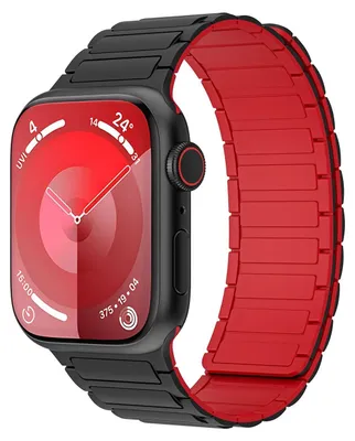 Image de Bracelet de remplacement en silicone magnétique de haute qualité pour Apple Watch SE 2023 40 mm, noir / rouge