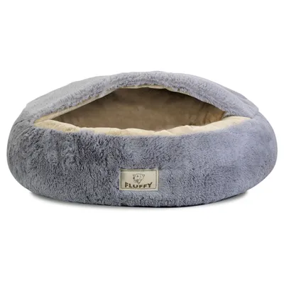 Image de Shaggy Fluffy Lit pour animaux de compagnie avec capuche Lit pour chats/chiens Lit douillet pour chiens Lit pour chats Minky-Haar Shaggy 18 mm remplissage de silicone Gris clair (diamètre de l'ouverture)