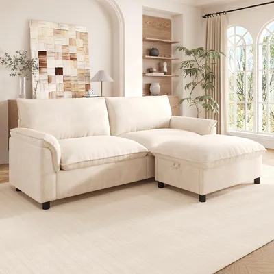 Immagine prodotto di Divano Merax Cloud a 3 posti, divano angolare modulare con funzione letto, pouf contenitore, divano in ciniglia, divano da salotto grande con seduta profonda, divano, nero