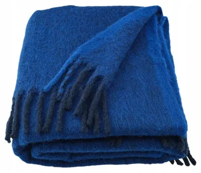 Produktbild von IKEA KLIPPOXEL Wohndecke blau mit Fransen 130x170 cm