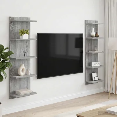 Immagine prodotto di Maison Exclusive - 2 mensole da parete, colore grigio Sonoma, dimensioni 30 x 15 x 100 cm, materiale: legno composito