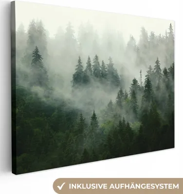 Obrázek produktu pro OneMillionCanvasses® - Obraz na plátně - Les - Mlha - Stromy - Příroda, nástěnná malba, nástěnné dekorace obrazy obývací pokoj, 120x90cm