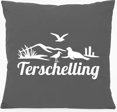 Produktbild von Huuraa Kissen Terschelling Niederlande 40x40cm mit Füllung Steel Grey Baumwolle Dekokissen Geschenkidee