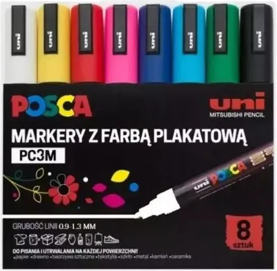 Obrázok produktu pre Plakatové fixky Uni Posca PC-3M, 8 farieb