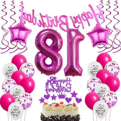 Produktbild von Junges Mädchen 18 Geburtstag Dekoration rosa Ballons Torte