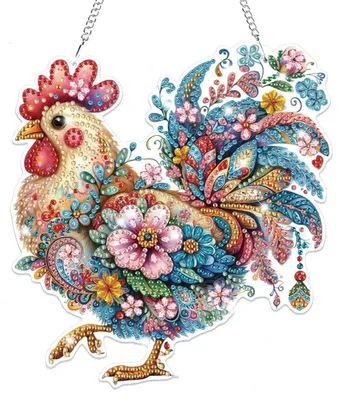 Immagine prodotto di Set per creare un ciondolo a forma di gallina con la tecnica del diamond painting, ideale per bambini e adulti, con accessori inclusi per la decorazione