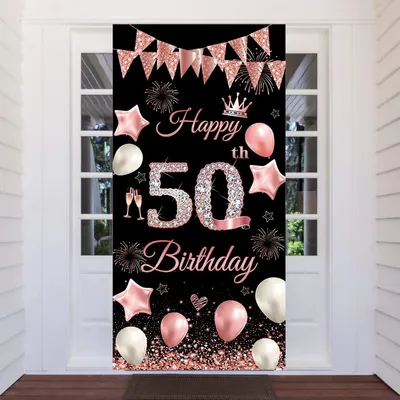 Imagen del producto de Guirnalda de cumpleaños, color  y rosa, 180 x 90 cm, decoración para celebrar 50 años