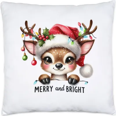 Produktbild von Merry and Bright Lustiges Rentiermotiv Kissen Geschenkidee witziges Design Weihnachten