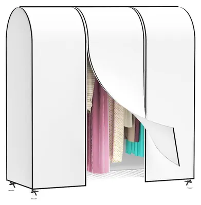 Immagine prodotto di Copertura traspirante per appendiabiti, dimensioni 152 x 152 x 50 cm, colore bianco, con 2 cerniere, realizzata in tessuto non tessuto