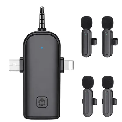 Produktbild von Lavalier Mikrofon Kabellos für iPhone Android, 3-in-1 Funk Clip Mikrofon mit USB-C Lightning 3.5mm, Geräuschunterdrückung, Plug & Play für Vlog & Streaming