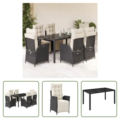 Produktbild von The Living Store 7-tlg. Garten-Essgruppe mit Kissen Schwarz Poly Rattan
