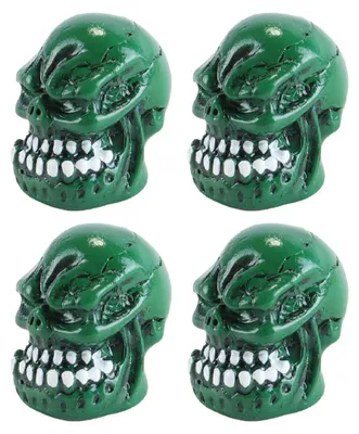 Imagen del producto de Tapas de válvula con diseño de calavera, color verde, juego de 4 unidades, para coche y bicicleta