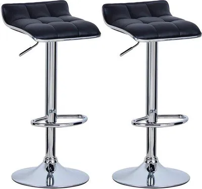Immagine prodotto di Set di 2 sgabelli da bar - Cucina - Nero - Sgabelli da bar in ecopelle - Regolabili in altezza - Altezza della seduta 62-84 cm