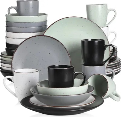 Produktbild von 40-teiliges vancasso MODA Steingut Geschirrset Vintage Look Schwarz 40tlg