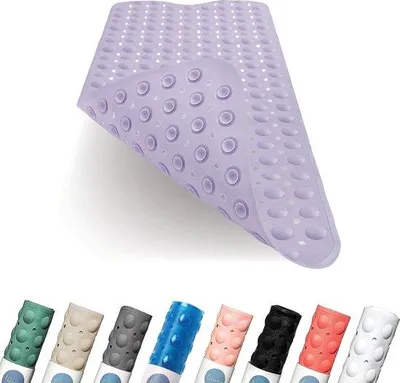 Imagen del producto de Alfombrilla antideslizante para bañera Unyqoos® de 100 x 40 cm – extra larga, color lavanda, antibacteriana, lavable a máquina, con 200 ventosas, sin látex ni BPA