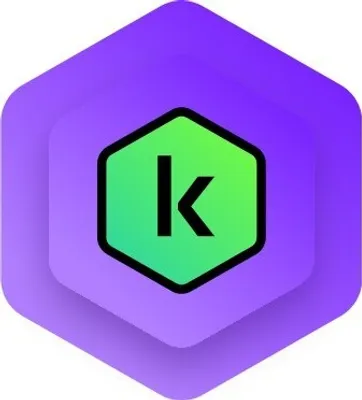 A hexagonal logo with a gradient from green to purple, featuring the letter 'k' in black.