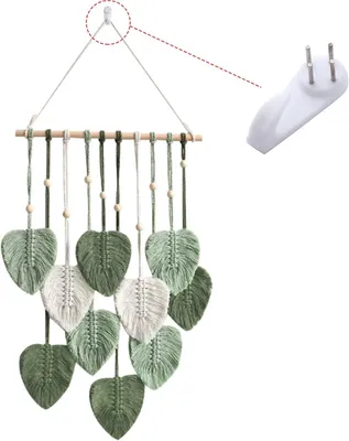 Imagen del producto de Decoración de pared de macramé, mandala verde con hojas, hecha a mano, con flecos, ideal para el salón y el jardín