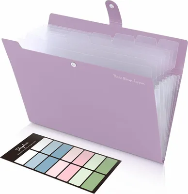 Produktbild von Dokumentenmappe A4, Mappe Mit 8 Fächern, Fächermappe A4 Mit Etiketten, Tragbar Ordnungsmappe Mappen Ordnersystem, Document Folder Für Zuhause, Büro, Schule Und Auf Reisen (Beige) Lila
