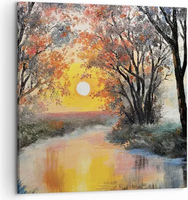 Produktbild von Bild auf Leinwand - Leinwandbild - Einteilig - Fluss Sonne Bäume - 50x50cm - Wand Bild - Wanddeko - Wandbilder - Leinwanddruck - Bilder - Wanddekoration - Leinwand bilder - Wandbild - AC50x50-4190