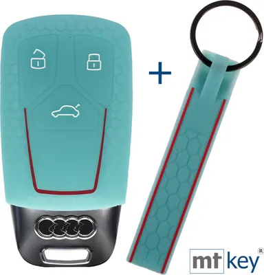 Produktbild von Auto Schlüssel Silikon Schutz Hülle + Schlüsselband im Wabe Design Fluoreszierend Blau Kompatibel mit Audi A4 A5 A6 A7 TT Q2 Q5 Q7 A8 Q8 3 Tasten KEYLESS SMARTKEY