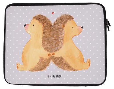 Produktbild von Mr. & Mrs. Panda Laptop Tasche Igel händchenhaltend 33 x 42 cm - Grau Pastell - Geschenk, Laptoptasche, Hand in Hand, Hülle, Laptophülle, Notebook Sleeve, Lieblingsmensch