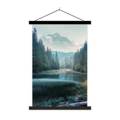 Produktbild von MuchoWow® Textilposter Wald - Gras - Berge - Bäume - Natur 60x90 cm mit schwarzem Rahmen - Poster Wohnzimmer