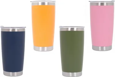 Productafbeelding van Familieverpakking met 4 thermosbekers van roestvrij staal (SS304), geïsoleerd, met deksel, dubbelwandig, inhoud 590 ml.