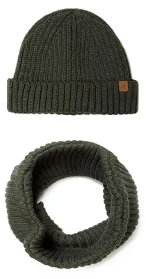 Produktbild von Minoti Mütze und Schlauchschal Set Jungen Rippstrick Khaki Gr. 146–164