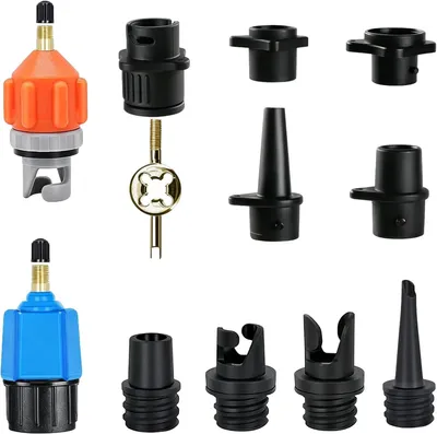 Image de Kit SUP-Pompadapter comprenant 9 embouts adaptateurs, adaptateur de valve pour kayaks, canoës et matelas gonflables
