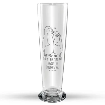 Produktbild von Mr. & Mrs. Panda Trinkglas Pinguin umarmen - Transparent - Geschenk, Liebe, Bierbecher, Bier Glas, Glasbecher, Liebespaar, Glasbierglas, Hochzeitstag, Bierglas