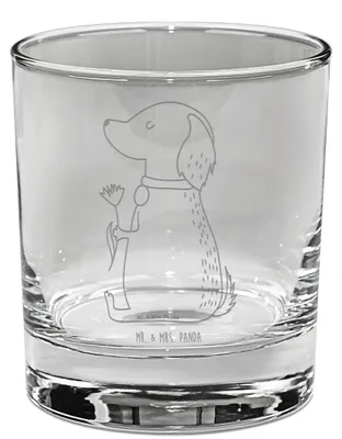 Produktbild von Mr. & Mrs. Panda Whiskey Tumbler Hund Blume - Transparent - Geschenk, Whiskeyglas, Old Fashioned Glas, Whiskyglas, Hundebesitzer, Haustier, Bourbon, Hundemama, Hunde